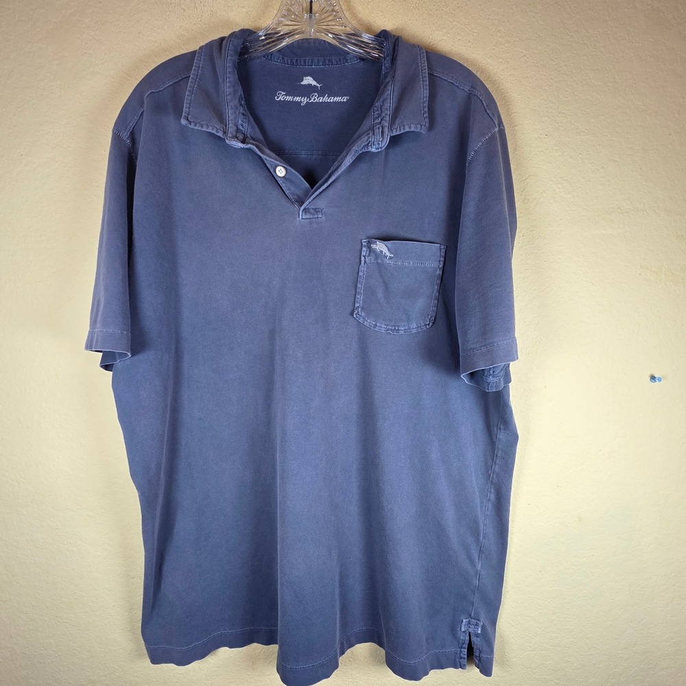 Tommy Bahama Mens XL Blue 100% Pima Cotton 19th Holers Pocket Polo Shirt